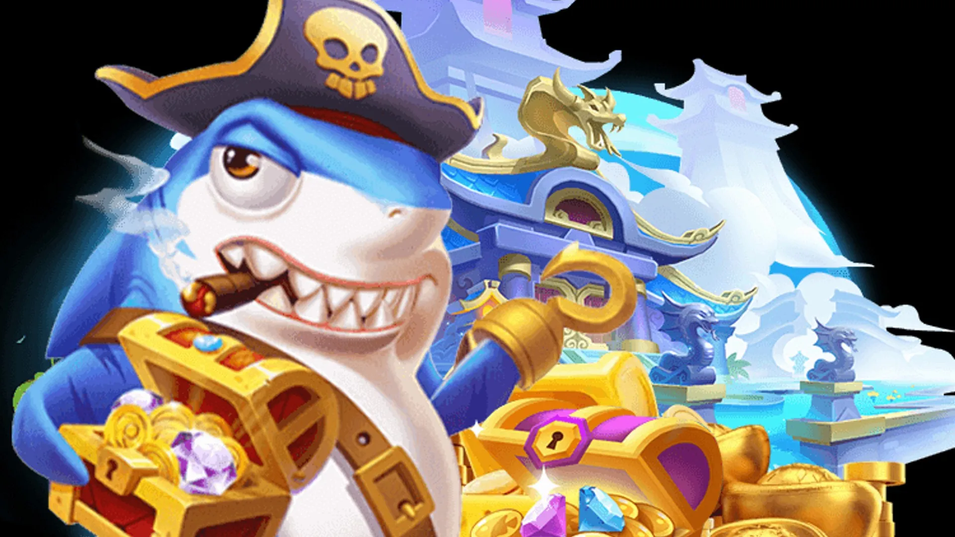 Hình ảnh đại dương rực rỡ với các loại cá và pháo đài trong game bắn cá JJ88bet